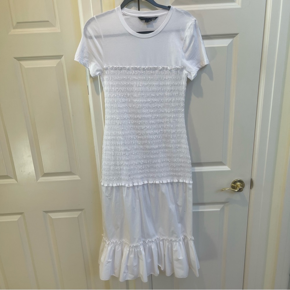 Veronica Beard White Ruffled Smock Midi Dress